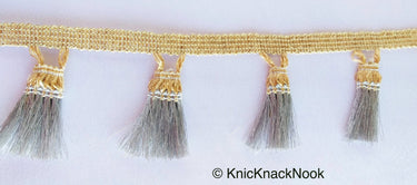 Copper Brown / Silver Grey / Golden Brown And Beige Shimmer Thread Fringe Trim Tassels One Yard Trim, Approx. 60mm Wide - 210119L285/86/87